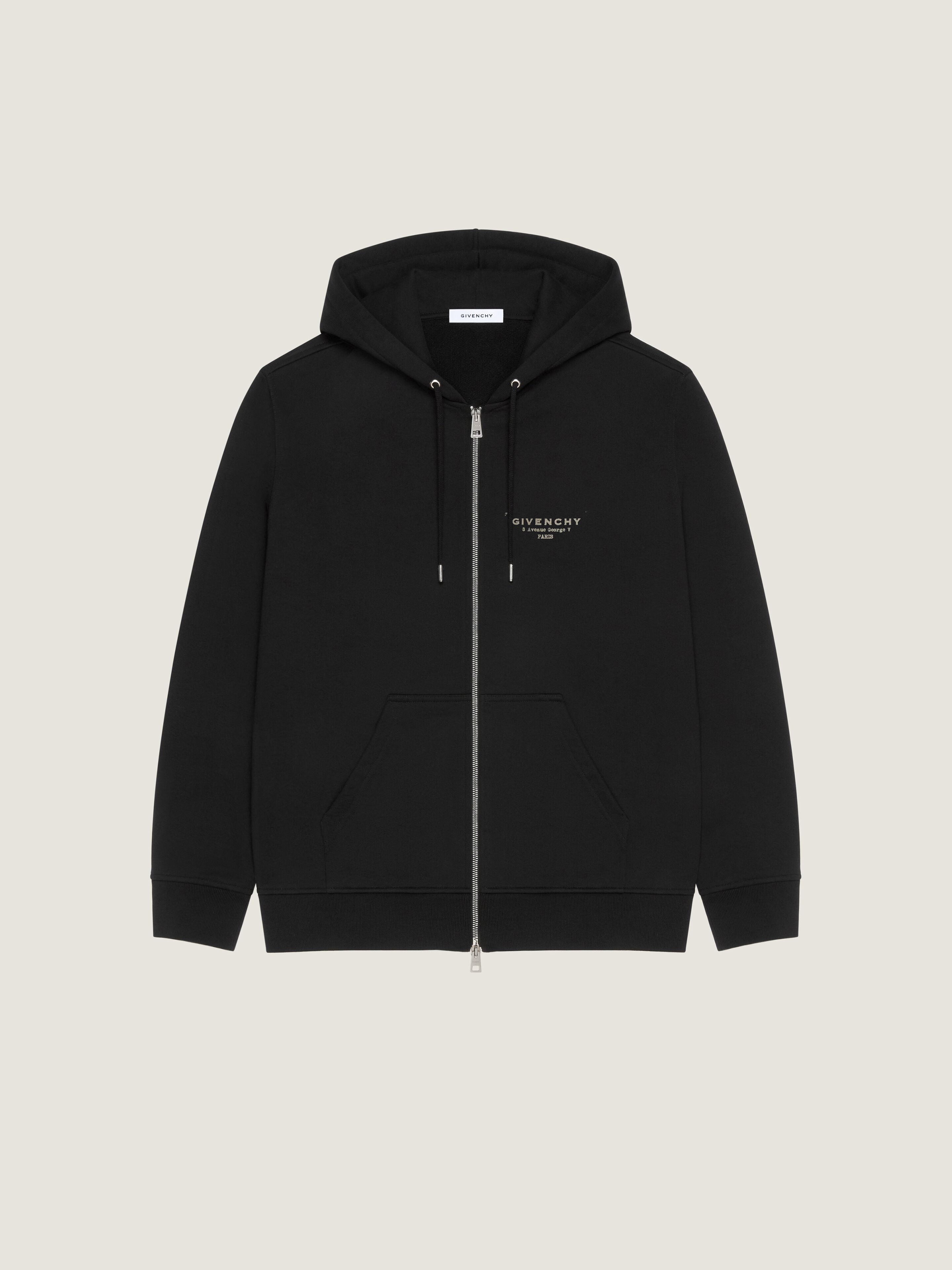 Felpa con cappuccio e cerniera in tessuto garzato con stampa GIVENCHY Stamp
